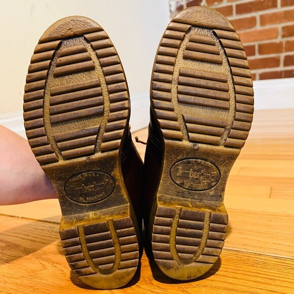 VTG Timberland USA Brown Leather ankle Boots Sherpa Lined Oil Resistant Women's - Picture 16 of 16